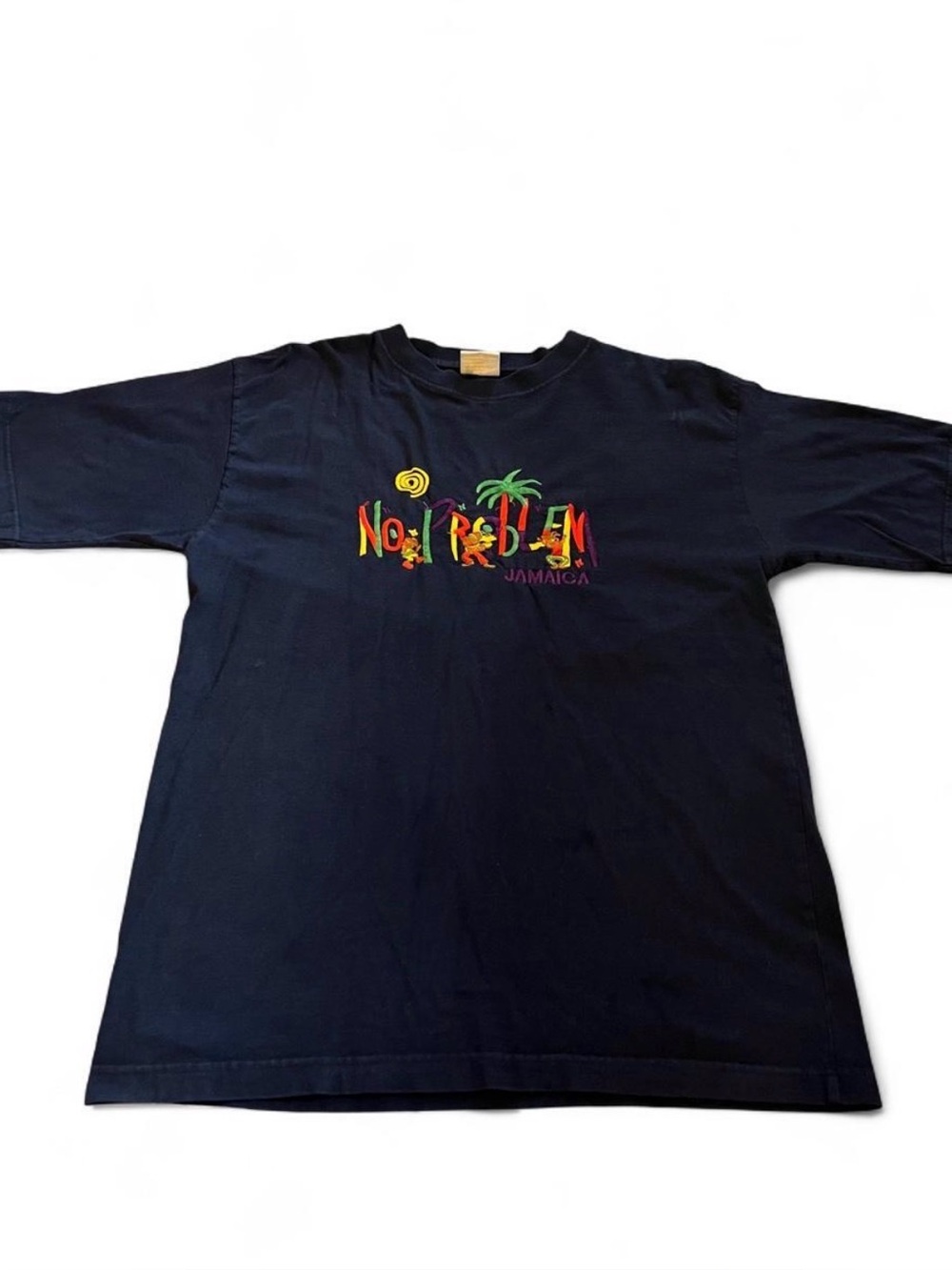 Men’s Vintage 90s Navy “No Problem” Embroidered Jamaica Shirt Size L